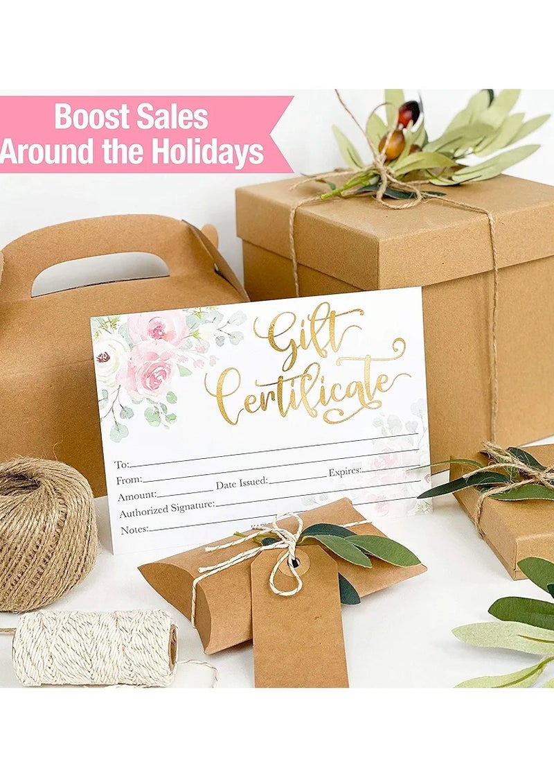 25 Floral Blank Gift Certificates for Small Business, Paper Voucher for Massage, Hair & Nail Salon Spa, Restaurants, and DIY Coupon Cards for Birthday, Mom Valentines Day, Him & Her, 5x7" - Image 3