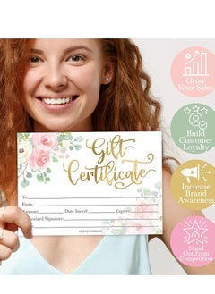 Generic 25 Floral Blank Gift Certificates for Small Business, Paper Voucher for Massage, Hair & Nail Salon Spa, Restaurants, and DIY Coupon Cards for Birthday, Mom Valentines Day, Him & Her, 5x7"  - Image 4