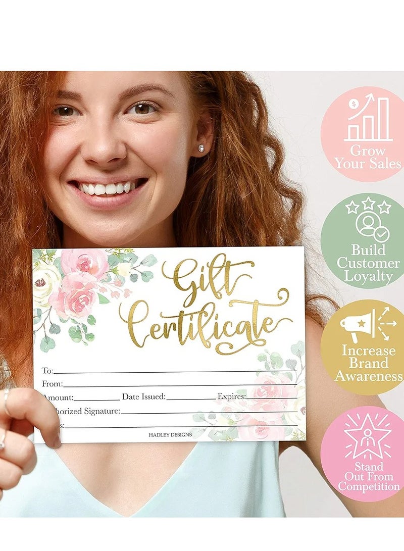 25 Floral Blank Gift Certificates for Small Business, Paper Voucher for Massage, Hair & Nail Salon Spa, Restaurants, and DIY Coupon Cards for Birthday, Mom Valentines Day, Him & Her, 5x7" - Image 4