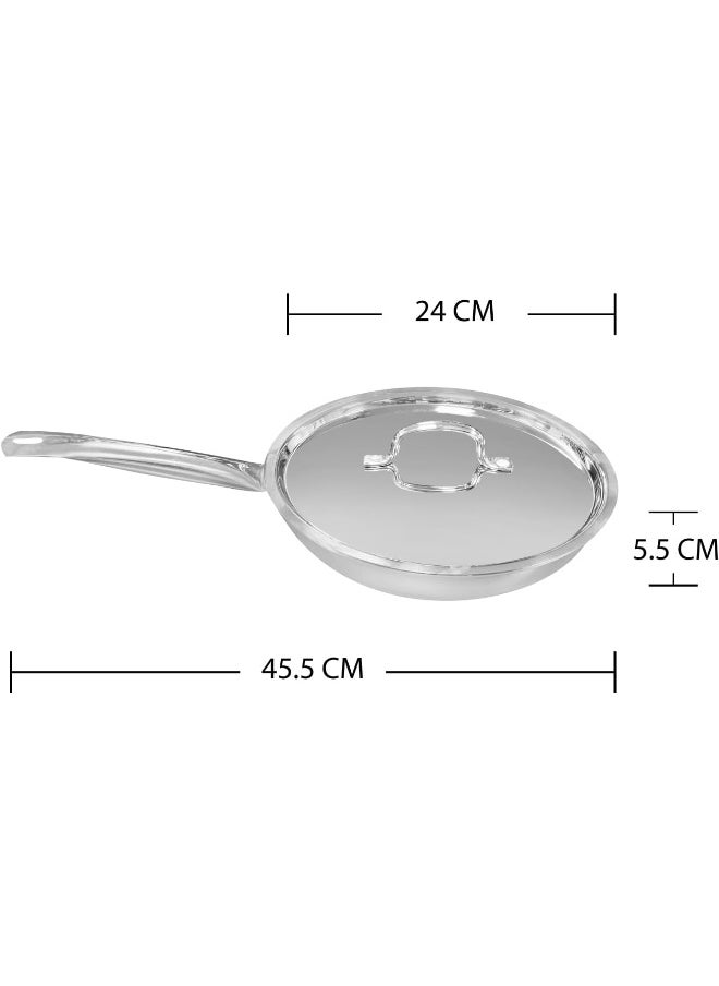 VINOD - VINOD SMART TRIPLY FRYPAN WITH LID - 3.2 Liters (24 CM), VTF024, | INDUCTION & GAS FRIENDLY, HEAVY BOTTOM | COOKING POT, FRYING PAN - Image 1