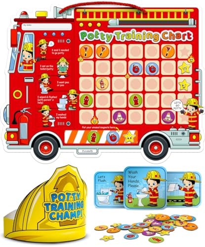Putska Potty Training Chart with 35 Stickers, 3 Reminder Stickers and Crown for Toddlers Boys and Girls - Potty Training Rewards for Kids - Fireman - Image 1