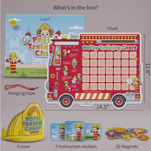 Putska Potty Training Chart with 35 Stickers, 3 Reminder Stickers and Crown for Toddlers Boys and Girls - Potty Training Rewards for Kids - Fireman - Image 4