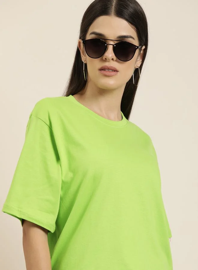 Dillinger Oversized Solid T-Shirt with Drop Shoulder Sleeves by Styli