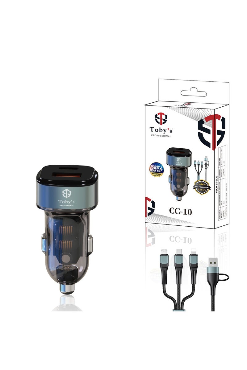 Toby's CC-10 150W Max Fast Charger with 3in2 Cable – Type-C, Lightning & Micro Output, 1.2M, Durable Aluminum Alloy and Nylon Braid - Image 1