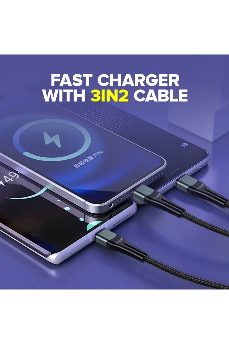 Toby's CC-10 150W Max Fast Charger with 3in2 Cable – Type-C, Lightning & Micro Output, 1.2M, Durable Aluminum Alloy and Nylon Braid - Image 4