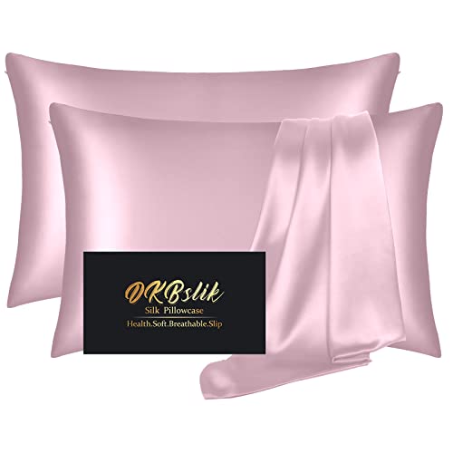 DKBslik Silk Pillow Cases 2 Pack Mulberry Silk Pillowcases Standard Set of 2 Smooth Anti Acne Beauty Sleep Both Sides Natural Silk Satin Pillow Cases for Women 2 Pack with Zipper for Gift Light Pink