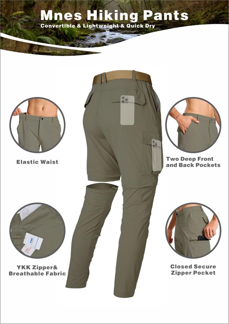 LINLANG EN Work Pants for Men Convertible Zip Off Cargo Pants Lightweight Quick Dry Travel Fishing Climbing Camping Outdoor Waterproof Hiking Pants-Light Army Green-30-XS - Image 3