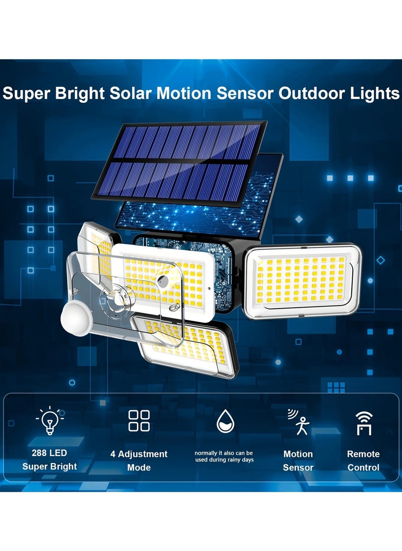 Generic Solar Lights Outdoor, 288 LED 4 Heads Motion Sensor Outdoor Lights, 270° Wide Angle IP65 Waterproof Street Area Lights with 3 Modes, Outdoor Solar Lights for Yard Patio Garden Garage  - Image 2