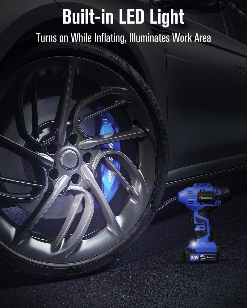 AVID POWER Cordless Tire Inflator Portable Air Compressor, 20V Rechargeable Battery Tire Pump w/ 12V DC Power Adapter, Digital Pressure Gauge, Auto Air Pump for Many Inflatables (Blue) - Image 5