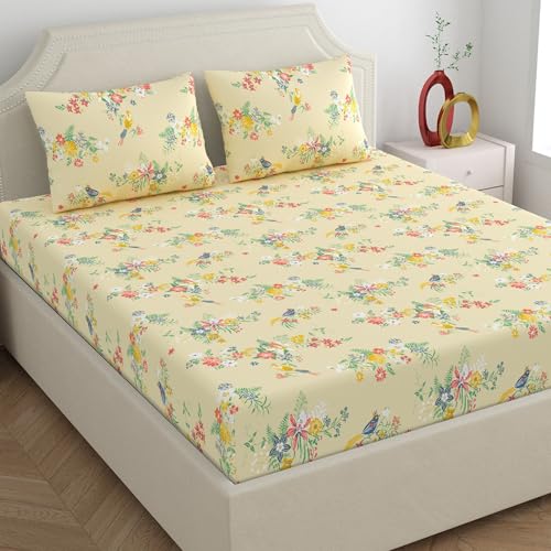 Home Ecstasy 100% Cotton King Bedsheet with 2 Pillow Covers - (Size 108 x 108 inches, 140 TC, Colour - Beige: Silken Beige) - Image 1