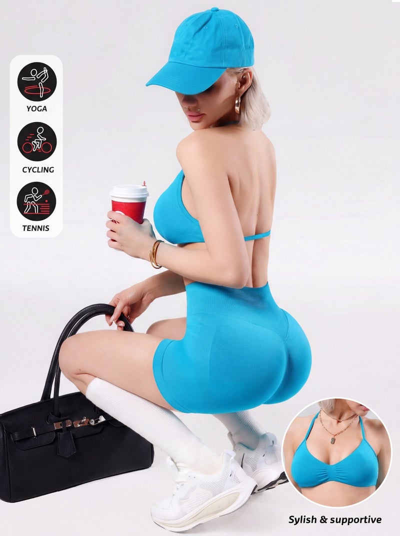 DF Sports Yoga Set for Women - Halter Neck Bra, Waist Control Shorts, and Peach Butt Fit - Image 2