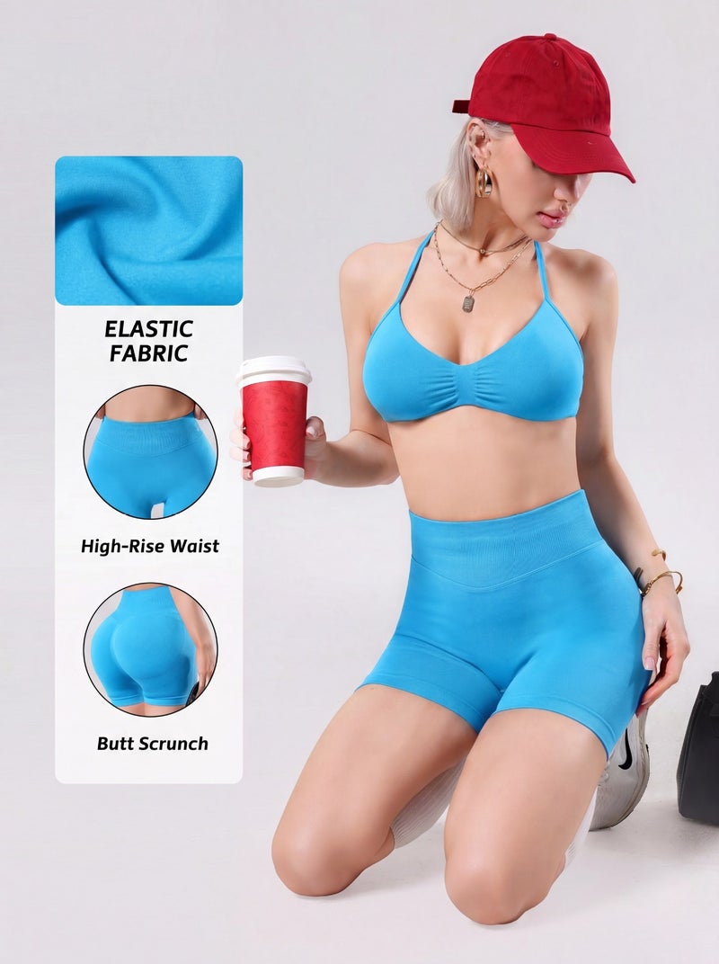 DF Sports Yoga Set for Women - Halter Neck Bra, Waist Control Shorts, and Peach Butt Fit - Image 4