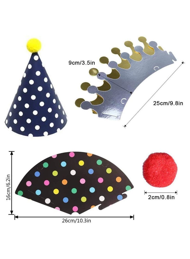 DURKU 11 PCS Birthday Party Cone Hats with Pom Poms, 9 Hats and 2 Crowns, Lovely Cake Birthday Paper Hats for Birthday Celebrations and Party Decorations - Image 2