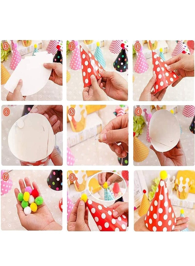 DURKU 11 PCS Birthday Party Cone Hats with Pom Poms, 9 Hats and 2 Crowns, Lovely Cake Birthday Paper Hats for Birthday Celebrations and Party Decorations - Image 5