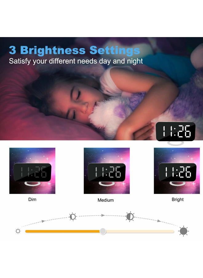 SZELAM Digital Clock Large Display, LED Electric Alarm Clocks Mirror Surface for Makeup with Diming Mode, 3 Levels Brightness, Dual USB Ports Modern Decoration for Home Bedroom Decor-White - Image 3