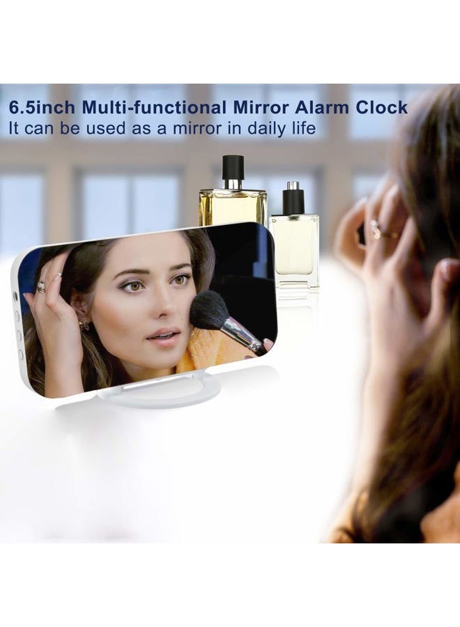 SZELAM Digital Clock Large Display, LED Electric Alarm Clocks Mirror Surface for Makeup with Diming Mode, 3 Levels Brightness, Dual USB Ports Modern Decoration for Home Bedroom Decor-White - Image 2