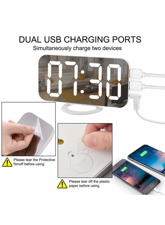 SZELAM Digital Clock Large Display, LED Electric Alarm Clocks Mirror Surface for Makeup with Diming Mode, 3 Levels Brightness, Dual USB Ports Modern Decoration for Home Bedroom Decor-White - Image 5