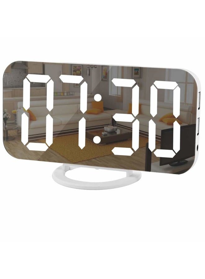 SZELAM Digital Clock Large Display, LED Electric Alarm Clocks Mirror Surface for Makeup with Diming Mode, 3 Levels Brightness, Dual USB Ports Modern Decoration for Home Bedroom Decor-White - Image 1