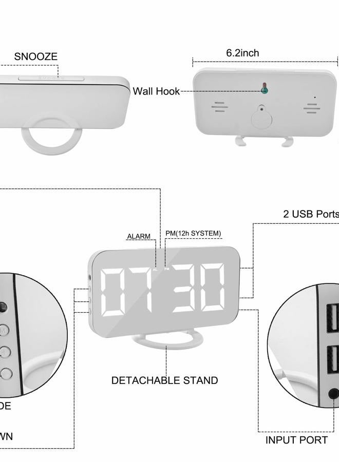 SZELAM Digital Clock Large Display, LED Electric Alarm Clocks Mirror Surface for Makeup with Diming Mode, 3 Levels Brightness, Dual USB Ports Modern Decoration for Home Bedroom Decor-White - Image 4
