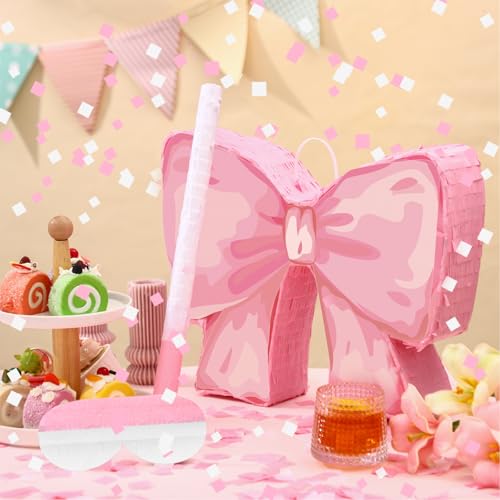 Feifeiya Coquette Pink Bow Piata Pink Party Piata Bundle with a Blindfold Bat and Confetti Birthday Coquette Party Supplies - Image 5