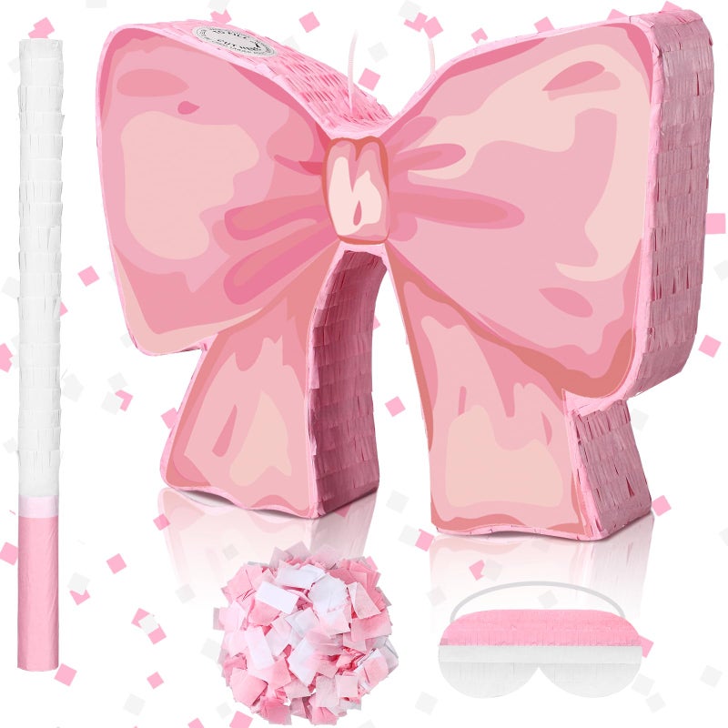 Feifeiya Coquette Pink Bow Piata Pink Party Piata Bundle with a Blindfold Bat and Confetti Birthday Coquette Party Supplies - Image 3