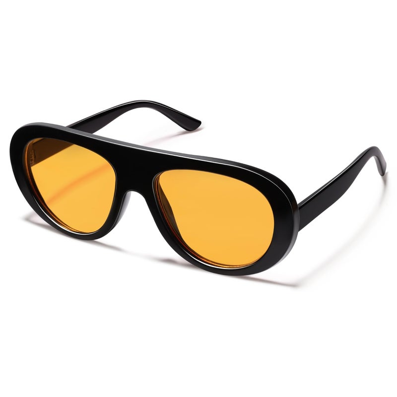 VANLINKER Retro Aviator Sunglasses for Women Chic Classic 70s Vintage Trendy 2025 Chunky Sun Glasses VL9865,Black/Orange - Image 3