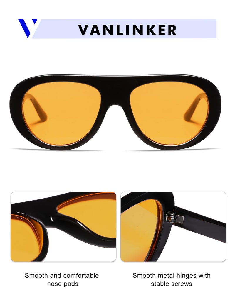 VANLINKER Retro Aviator Sunglasses for Women Chic Classic 70s Vintage Trendy 2025 Chunky Sun Glasses VL9865,Black/Orange - Image 4