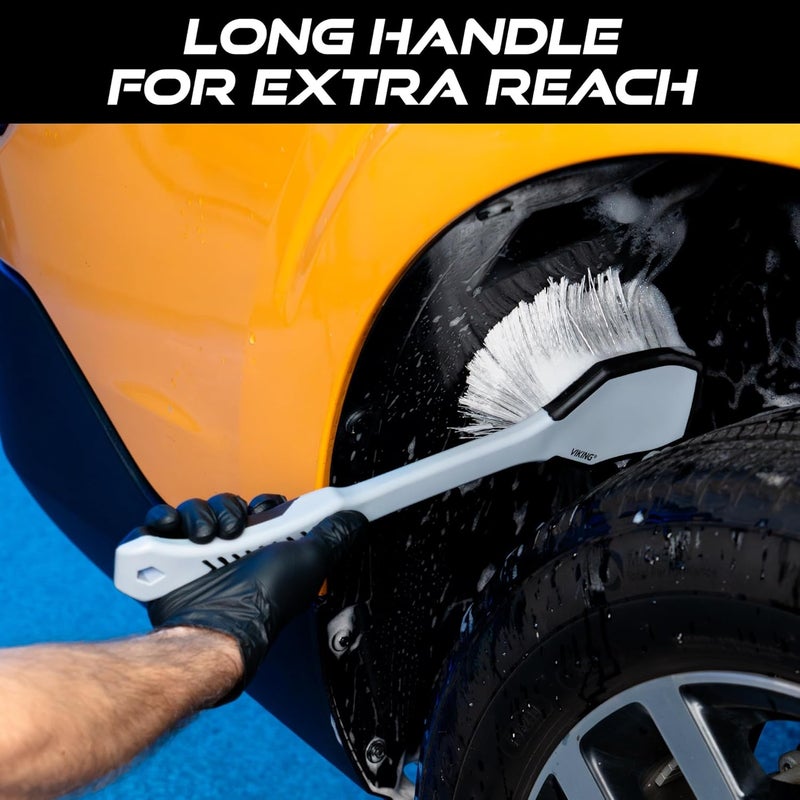 VIKING Car Wash Brush, Wheel and Fender Brush, Long Handle Tire Cleaner for Car Detailing, 16.5 Inch, Grey/Black Economical upgraded quality - Image 2