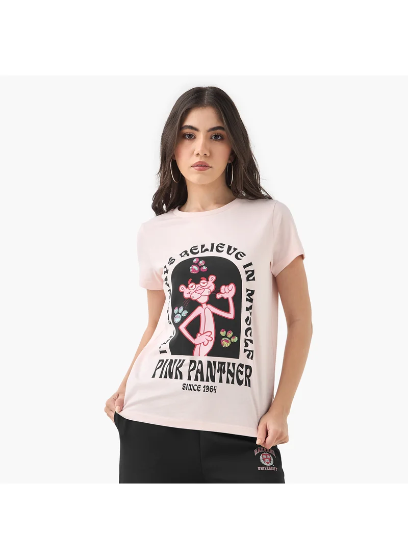 اس بي كاركترز Pink Panther Print T-shirt