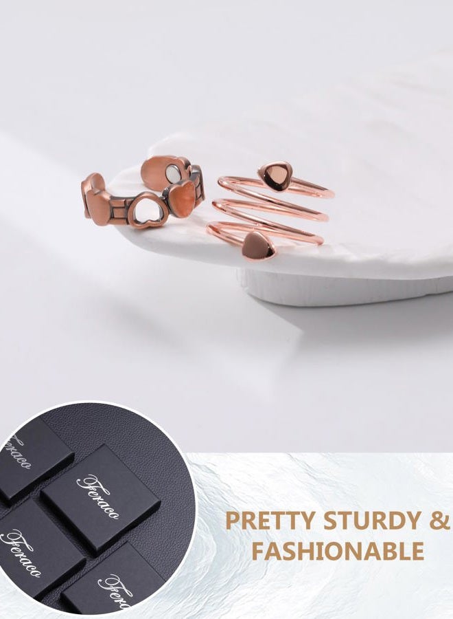 Feraco 2PCS Copper Rings for Women,99.99% Pure Copper Magnetic Thumb Ring with Magnet,Lymphatic Jewelry Gifts for Womens, Copper, No Gemstone - Image 4