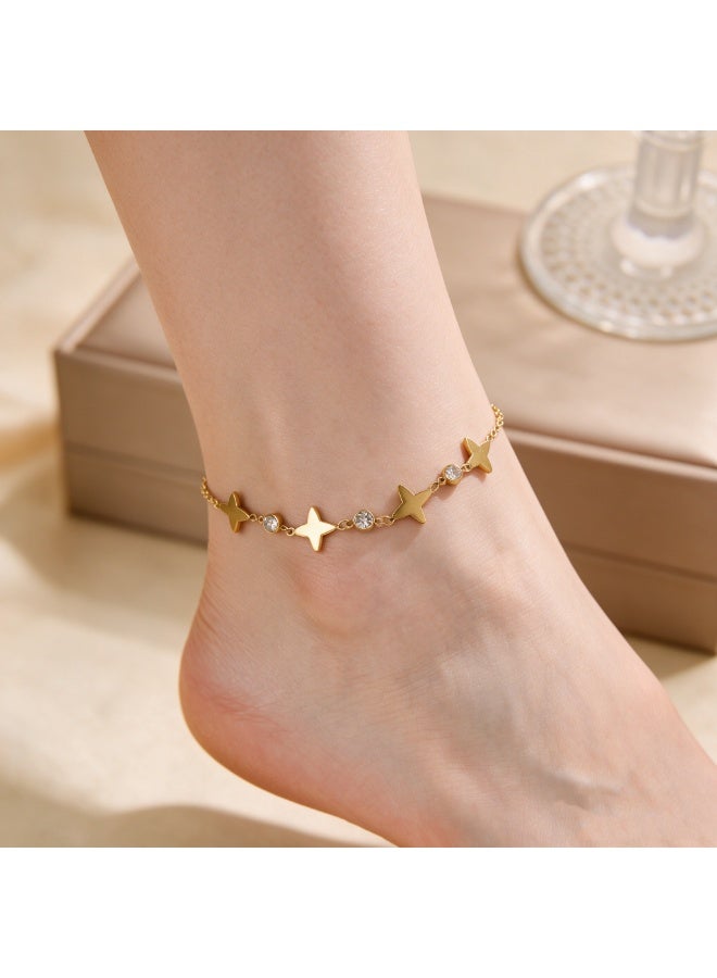 XIXI Minimalist Star Zircon Inlaid Thin Chain Ankle Bracelet for Women - Image 2