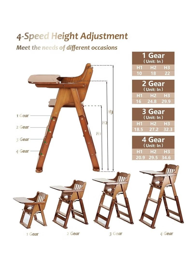Arabest Wooden High Chair for Toddlers to Teens, Adjustable Dining Feeding Chair with Steps Grows with Child - Image 4