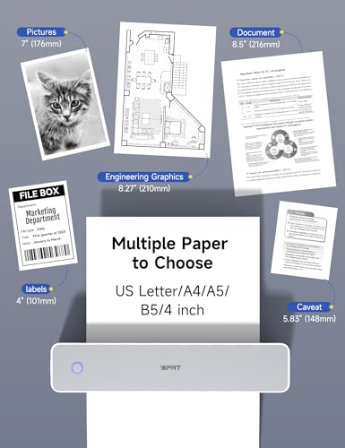 iDPRT MT610Pro Portable Thermal Printer, 300DPI HD Mobile-Travel-Printers, Inkless-Wireless-Small-Printer for Home Use, Office, Vehicles, Bluetooth Printers Supports 8.5" x 11" US Letter&A4&A5, White - Image 4