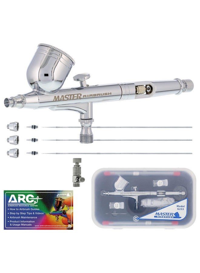 Master Airbrush G233 Pro Set With 3 Nozzle Sets Dualaction Gravity Feed Airbrush With Cutaway Handle And Howto Guide - Image 1