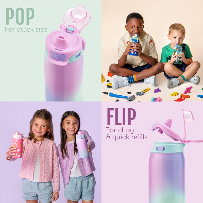 إلو زجاجة مياه للأطفال من الفولاذ المقاوم للصدأ من Ello Pop & fill بسعة 12 أونصة مع غطاء سريع التعبئة | زجاجة خالية من مادة BPA معزولة بالفراغ مع شفاطة مانعة للتسرب وغطاء آمن للاستخدام في غسالة الأطباق، هدية آمنة للأطفال في موقع البناء - Image 5