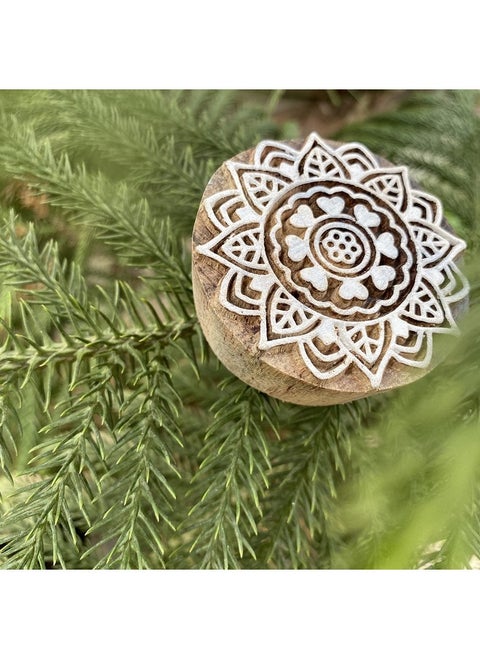 Hand Carved Lotus Design Printing Block Wooden Textile Fabric Print Stamp Craft