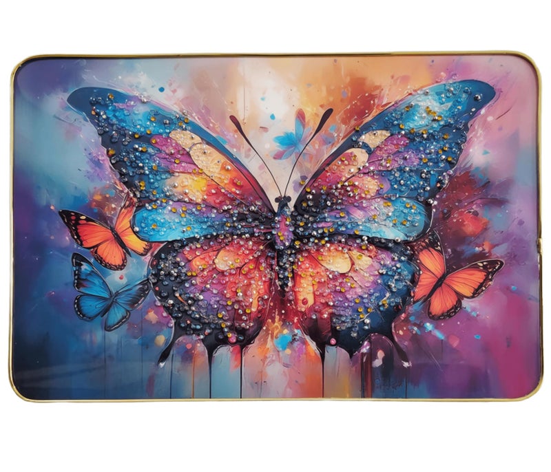 Masstone Decorative Butterfly Wall Painting with Crystal Embedded High Gloss Surface Gold Slim Frame Embossed, 45x30 cm Wall Hanging Photos Home Décor Wall Art For Living Room, Bedroom, Drawing room - Image 1