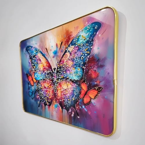 Masstone Decorative Butterfly Wall Painting with Crystal Embedded High Gloss Surface Gold Slim Frame Embossed, 45x30 cm Wall Hanging Photos Home Décor Wall Art For Living Room, Bedroom, Drawing room - Image 2