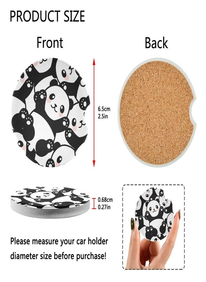 Xigua 2pcs Panda Car Coaster for Drinks, Absorbent Ceramic Car Cup Holder Coasters with Cork Back and Finger Slot for Men Women Novelty Car Accessories - Image 3