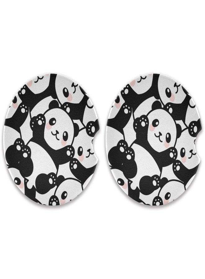 Xigua 2pcs Panda Car Coaster for Drinks, Absorbent Ceramic Car Cup Holder Coasters with Cork Back and Finger Slot for Men Women Novelty Car Accessories - Image 1