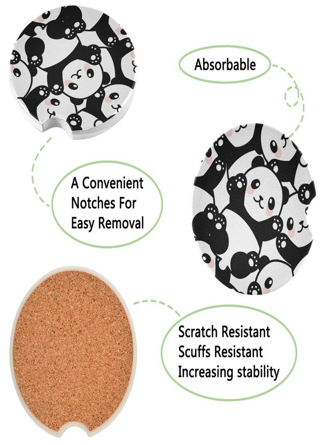 Xigua 2pcs Panda Car Coaster for Drinks, Absorbent Ceramic Car Cup Holder Coasters with Cork Back and Finger Slot for Men Women Novelty Car Accessories - Image 2