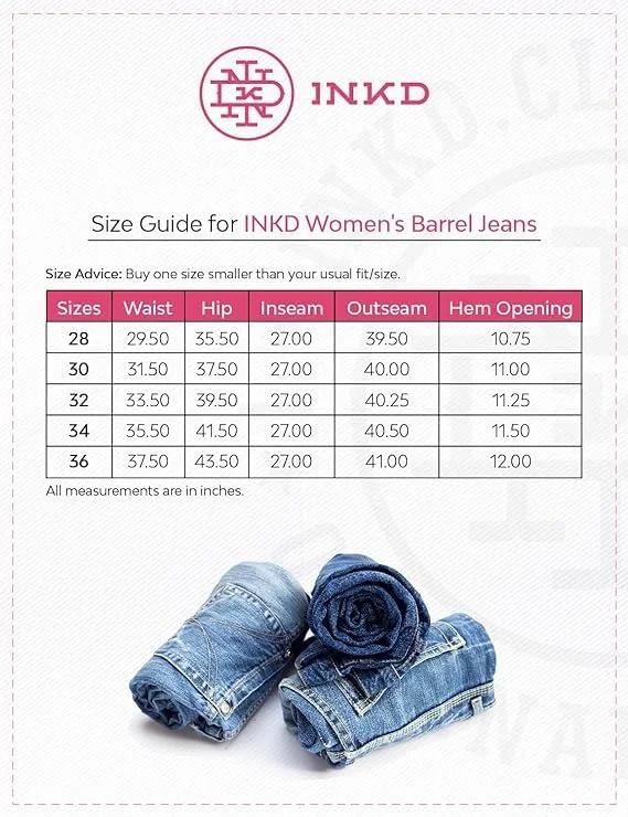 inkd Women's Stretchable Barrel Fit Jeans - High-rise | Lightweight | Classic 5 Pocket Styling