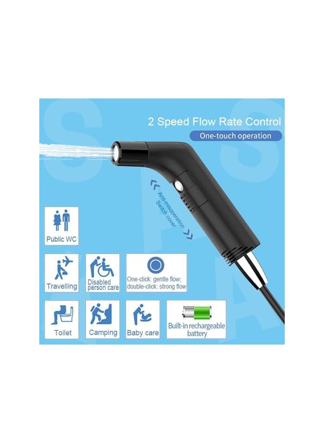 The Bros بيديت محمول قابل لإعادة الشحن من ذا بروز - رشاش تواليت محمول للنظافة مع حاوية ماء سعة 2.3 لتر، أسود - Image 2