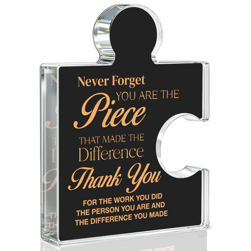 Yigaue Thank You Appreciation Gifts for Coworkers, Retirement Goodbye Gift for Colleagues Employees, Never Forget You Are the Piece That Made the Difference Acrylic Puzzle Piece Plaque Office Decor, Black - Image 1