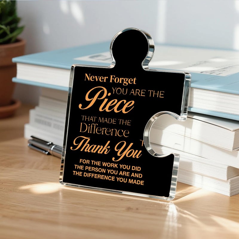 Yigaue Thank You Appreciation Gifts for Coworkers, Retirement Goodbye Gift for Colleagues Employees, Never Forget You Are the Piece That Made the Difference Acrylic Puzzle Piece Plaque Office Decor, Black - Image 5