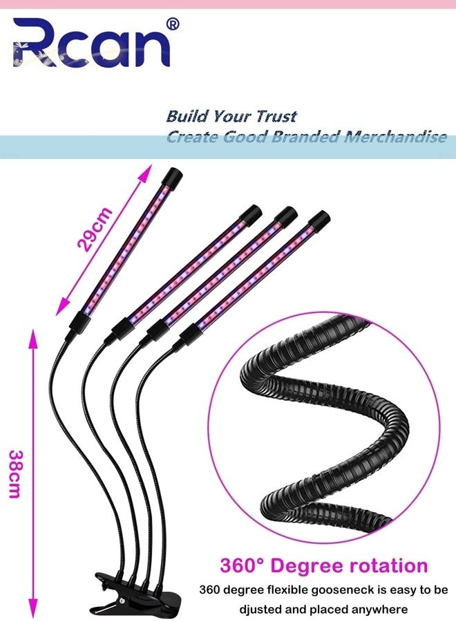 Rcan 4 Head Grow Light for Indoor Plants, Clip on Grow Lights with Timer, Full Spectrum Grow Lights for Seed Starting Adjustable Gooseneck suitable for Indoor Plant Seedlings Various Plants Growth - Image 2