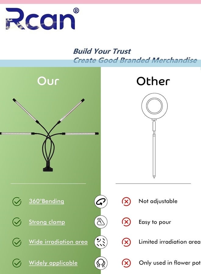 Rcan 4 Head Grow Light for Indoor Plants, Clip on Grow Lights with Timer, Full Spectrum Grow Lights for Seed Starting Adjustable Gooseneck suitable for Indoor Plant Seedlings Various Plants Growth - Image 5