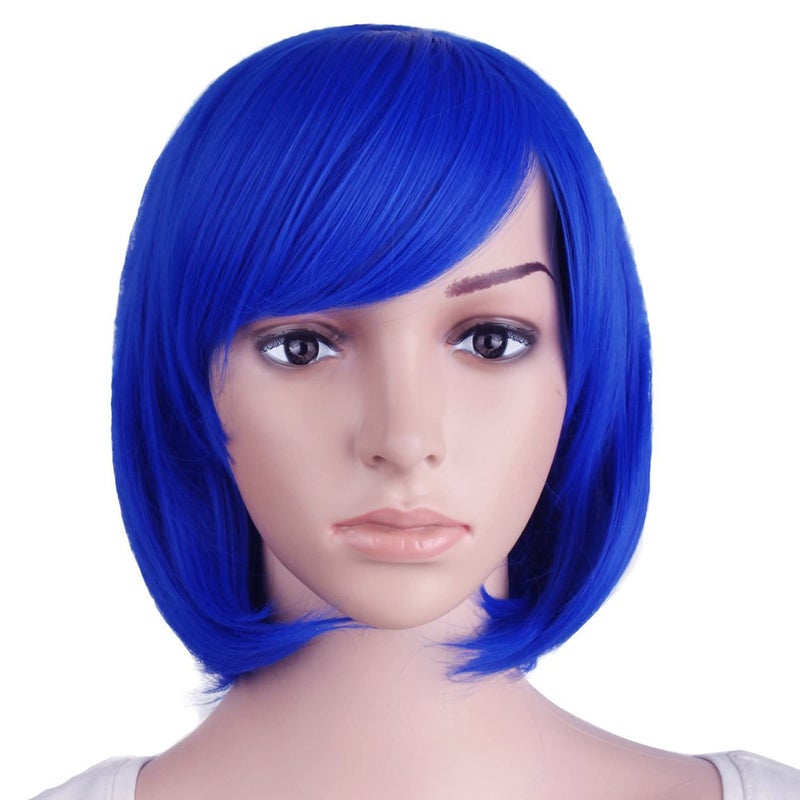 MapofBeauty 12 Inches30cm Short Straight Diagonal Bangs Wig Navy Blue