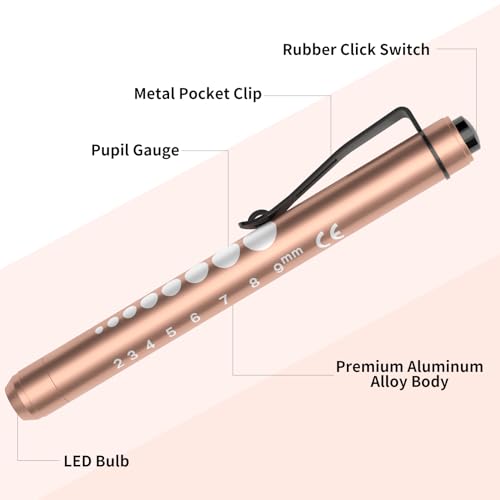 RISEMART 3packs Pen Lights for Nurses, Pen Light Medical, Penlights for Nurses with Pupil Gauge and Ruler, White Light LED Penlight for Nursing School Student Doctor EMT CNA (Black/Gold/White) - Image 2