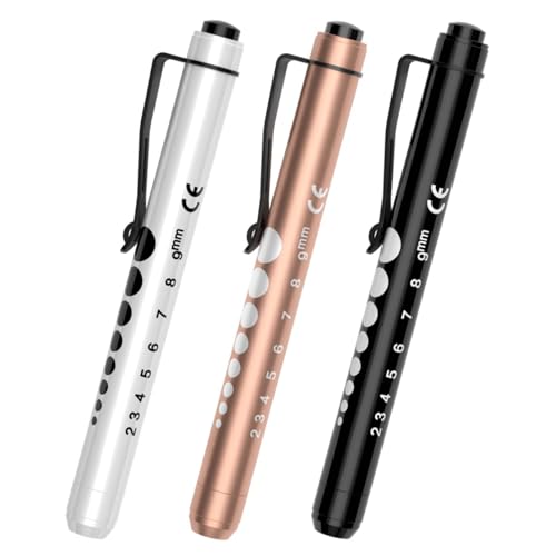 RISEMART 3packs Pen Lights for Nurses, Pen Light Medical, Penlights for Nurses with Pupil Gauge and Ruler, White Light LED Penlight for Nursing School Student Doctor EMT CNA (Black/Gold/White) - Image 1